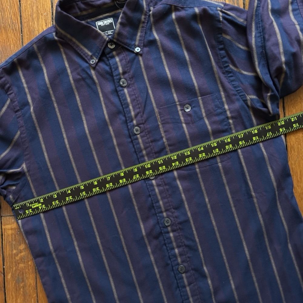 NWT Todd Snyder Stripe Buttonn Down Flannel Shirt Men Small‎ Navy Plum Preppy - Picture 6 of 9
